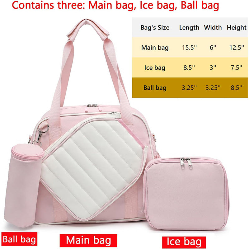 Waterproof Pickleball Bag Tote Shoulder Bag with Cooler Bag and Ball Bag 3-Piece Set